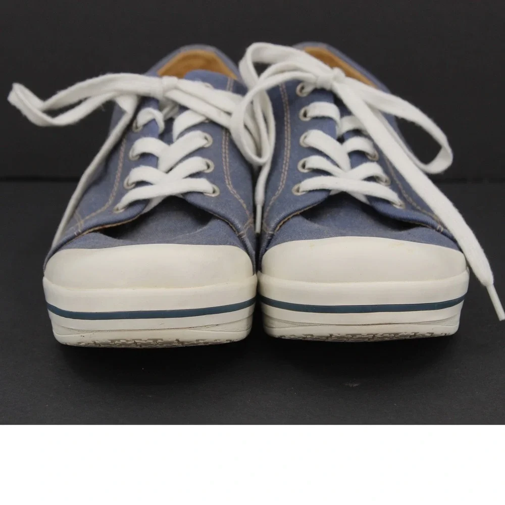 Dansko VEDA Sneaker Clog womens 38 Blue Canvas Lace Up Platform Slip Resistant